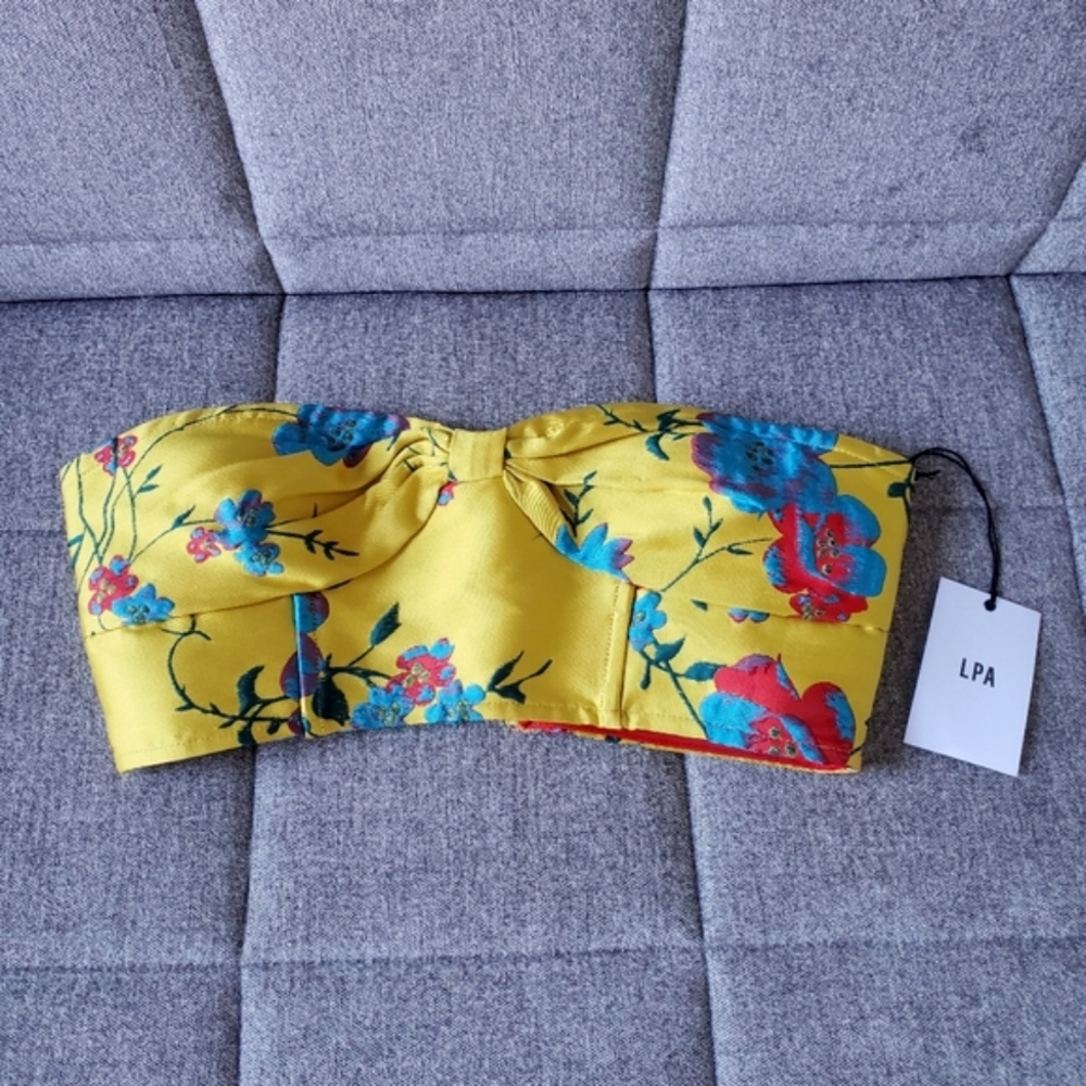 Revolve LPA | Yellow 696 Canary Floral Bustier Bandeau Cropped Top Size S